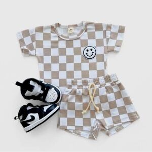 NEW Boys Latte Checkered Shorts Set